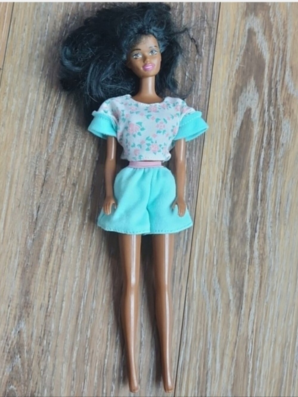 Vintage African American Black Barbie Doll Pink Green Floral Outfit